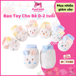 Bao tay cho bé sơ sinh đến 2 tuổi DOTINI, bao tay cotton dây rút chống cào xước dễ thương cho bé