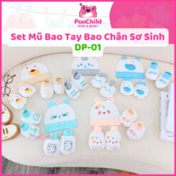 Set mũ bao tay bao chân cho bé sơ sinh chất liệu cotton họa tiết thú viền màu siêu mềm ĐP Baby DP01