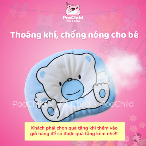 Gối chống bẹp đầu cho bé sơ sinh 0-3 PooChild, gối lõm chống méo đầu trẻ nhỏ, gối nằm em bé hình gấu - Hình ảnh 8