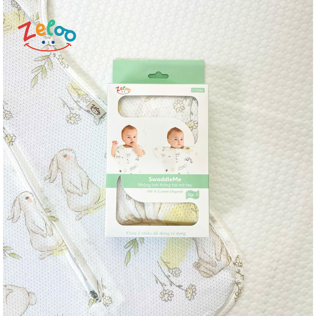 Nhộng chũn thông hơi mở tay cho bé sơ sinh Zeloo nhộng lưới cotton quấn chũn cho bé ngủ ngon mềm mại chống giật mình - Hình ảnh 7