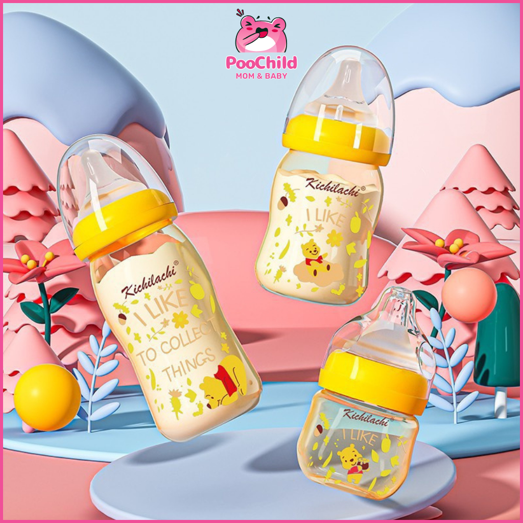 Bình sữa cổ rộng cho bé Kichilachi PPSU dung tích 90ml/ 160ml/ 260ml hình gấu tặng kèm 1 núm ti - Hình ảnh 4