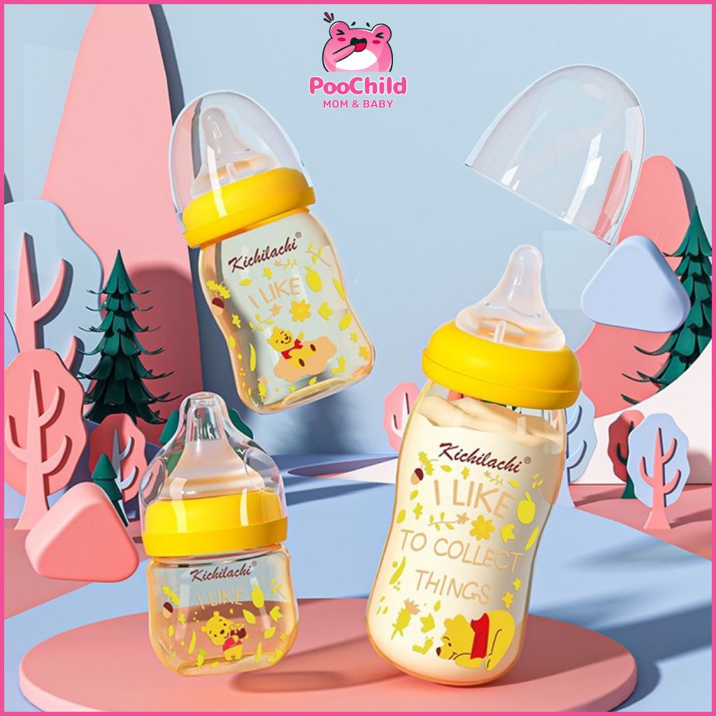 Bình sữa cổ rộng cho bé Kichilachi PPSU dung tích 90ml/ 160ml/ 260ml hình gấu tặng kèm 1 núm ti - Hình ảnh 5