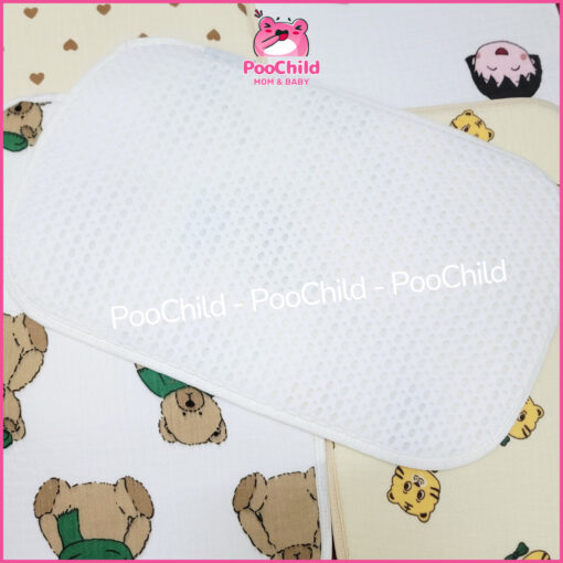 Gối xô 3D thông hơi cho bé sơ sinh cao cấp, gối cho bé sơ sinh 10 lớp thoáng khí nằm êm PooChild - Hình ảnh 4