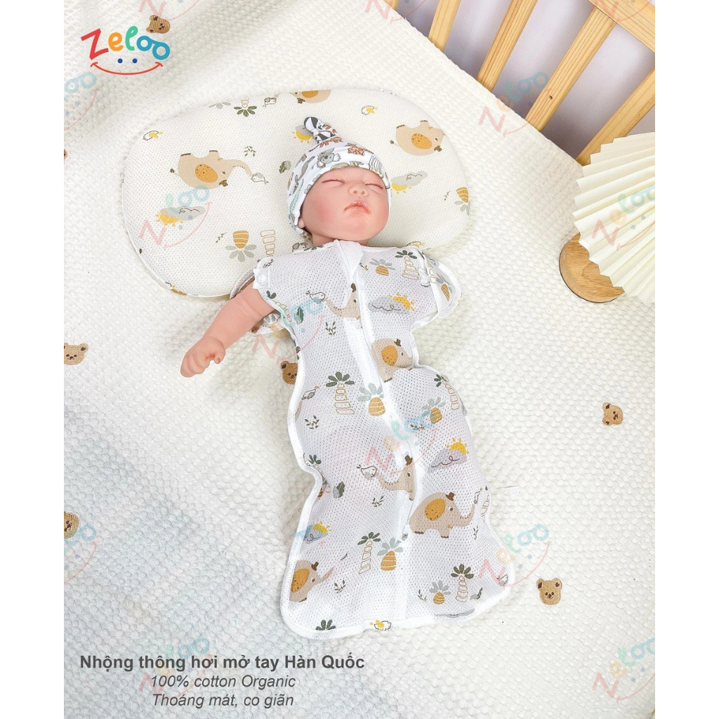 Nhộng chũn thông hơi mở tay cho bé sơ sinh Zeloo nhộng lưới cotton quấn chũn cho bé ngủ ngon mềm mại chống giật mình - Hình ảnh 4