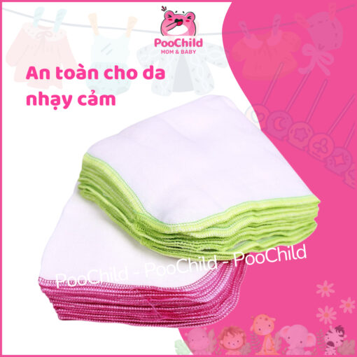Khăn sữa cho bé, khăn gạc Nhật trắng trơn viền màu cho bé sơ sinh 3 lớp, 4 lớp set 10 cái Kim Ngân - Hình ảnh 5