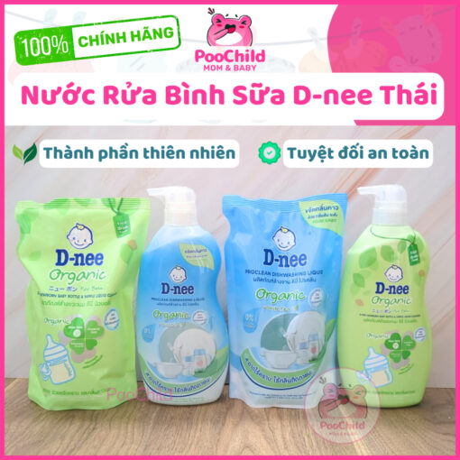 Nước rửa bình sữa Dnee Organic Thái Lan, dung dịch rửa bình sữa rau củ dạng túi dạng bình 550/600 ml