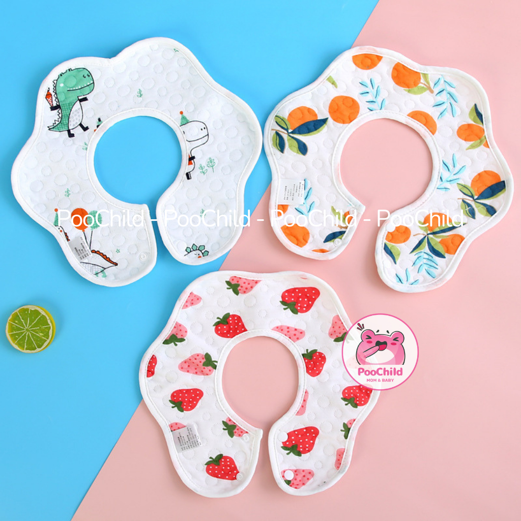 Yếm chống thấm cho bé sơ sinh xoay 360 độ yếm tròn cho bé yếm ăn dặm cho bé yếm dãi cho bé Yếm Hoa - Hình ảnh 8