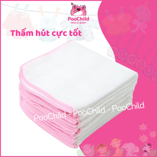Khăn sữa cho bé, khăn gạc Nhật trắng trơn viền màu cho bé sơ sinh 3 lớp, 4 lớp set 10 cái Kim Ngân - Hình ảnh 4