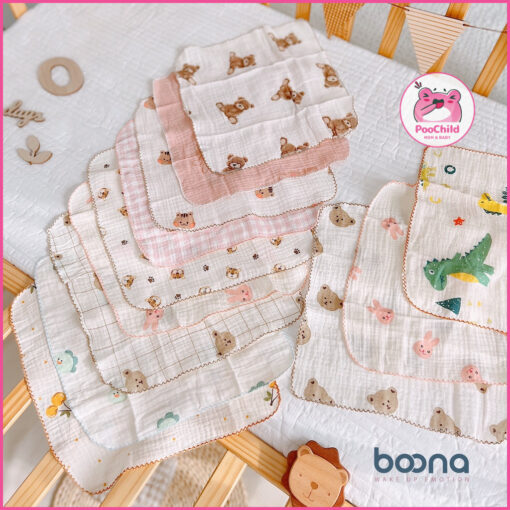 Khăn sữa Muslin Boona 2 lớp cho bé sơ sinh - Hộp 6 khăn mềm mại, không xù lông (30x30cm) - Hình ảnh 4
