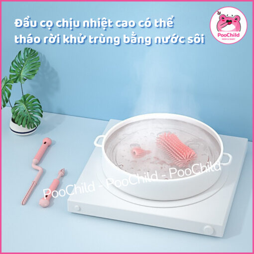 Cọ rửa bình sữa silicon rửa bình sữa núm ti 3 chi tiết tay cầm xoay 360 độ vệ sinh bình sữa cho bé - Hình ảnh 9