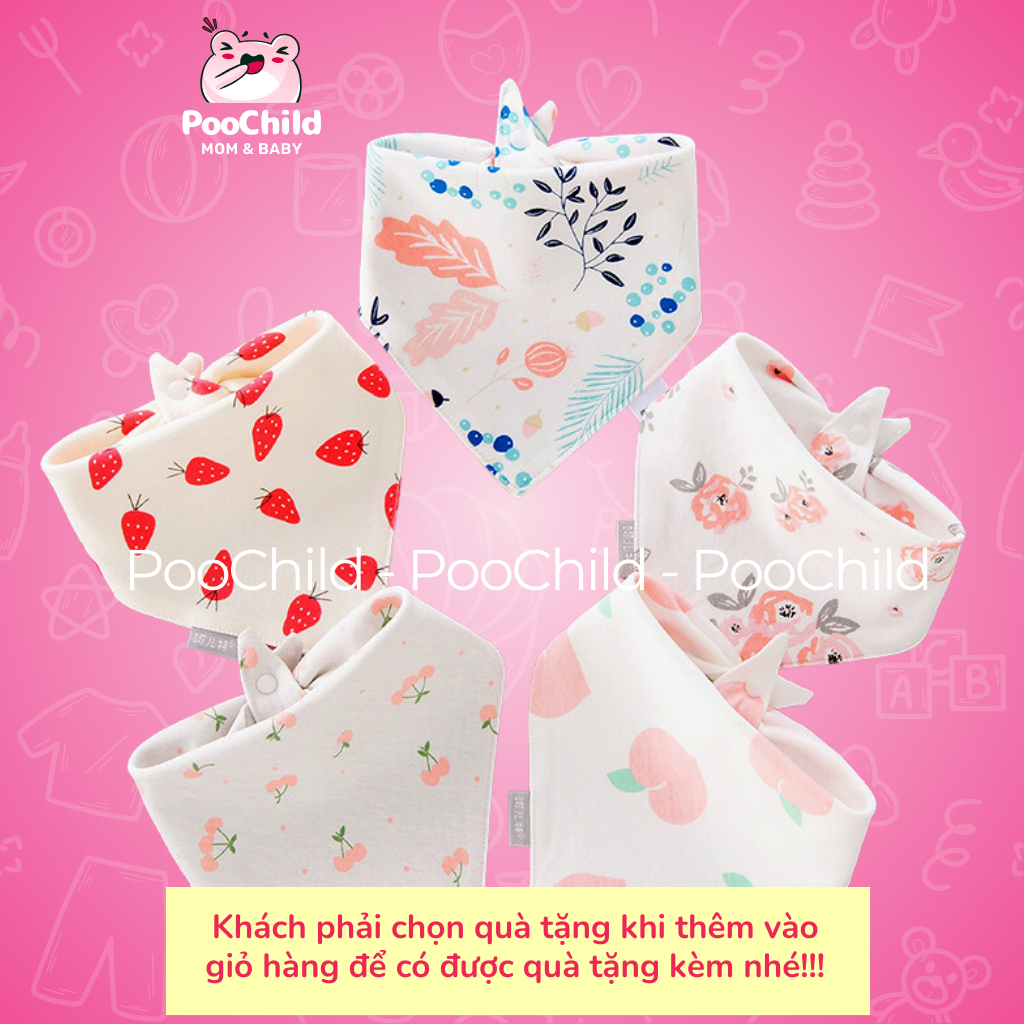 Khăn yếm tam giác cho bé vải cotton giữ ấm cổ yếm cổ thấm nước bọt có nút bấm Yếm Trái Cây - Hình ảnh 8