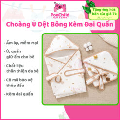 Choàng Ủ Bé Sơ Sinh Cotton Organic 85x85cm Có Nón Đai Quấn Đa Năng