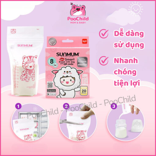 Túi trữ sữa Sunmum Thái Lan chính hãng 100ml/150ml/250ml túi đựng sữa mẹ để ngăn đông khoá zip 3 lớp - Hình ảnh 4