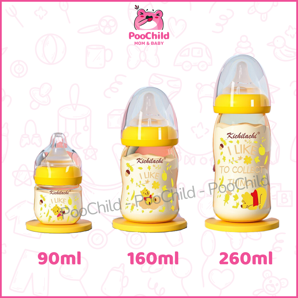 Bình sữa cổ rộng cho bé Kichilachi PPSU dung tích 90ml/ 160ml/ 260ml hình gấu tặng kèm 1 núm ti - Hình ảnh 3