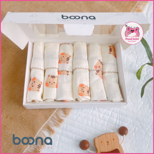 Khăn sữa Muslin Boona 2 lớp cho bé sơ sinh - Hộp 6 khăn mềm mại, không xù lông (30x30cm) - Hình ảnh 9
