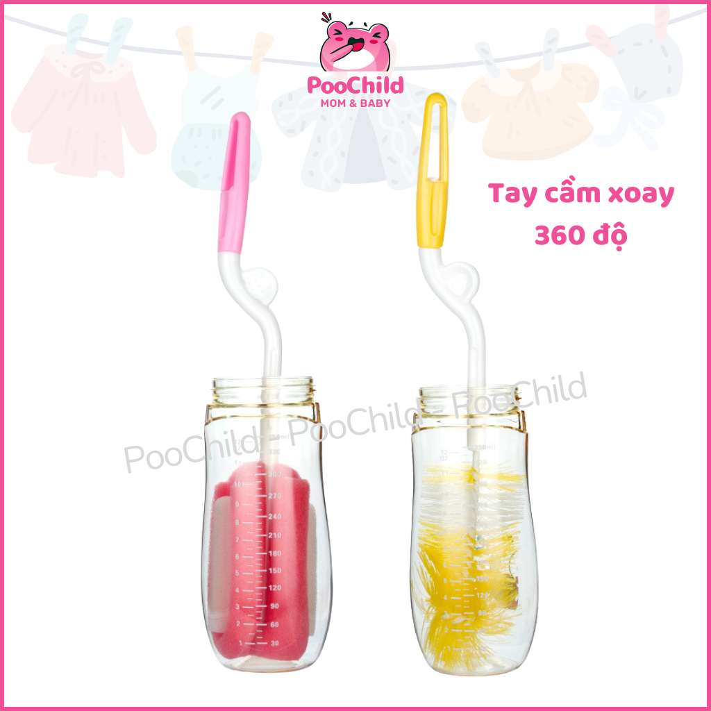 Bộ cọ rửa bình sữa 5 chi tiết, bộ rửa bình sữa núm ti mút xoay 360 độ vệ sinh bình sữa cho bé - Hình ảnh 3