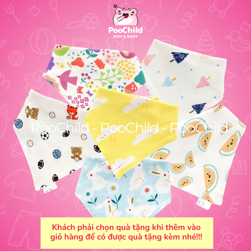 Khăn yếm tam giác cho bé vải cotton giữ ấm cổ yếm cổ thấm nước bọt có nút bấm nhiều mẫu bé trai gái - Hình ảnh 5