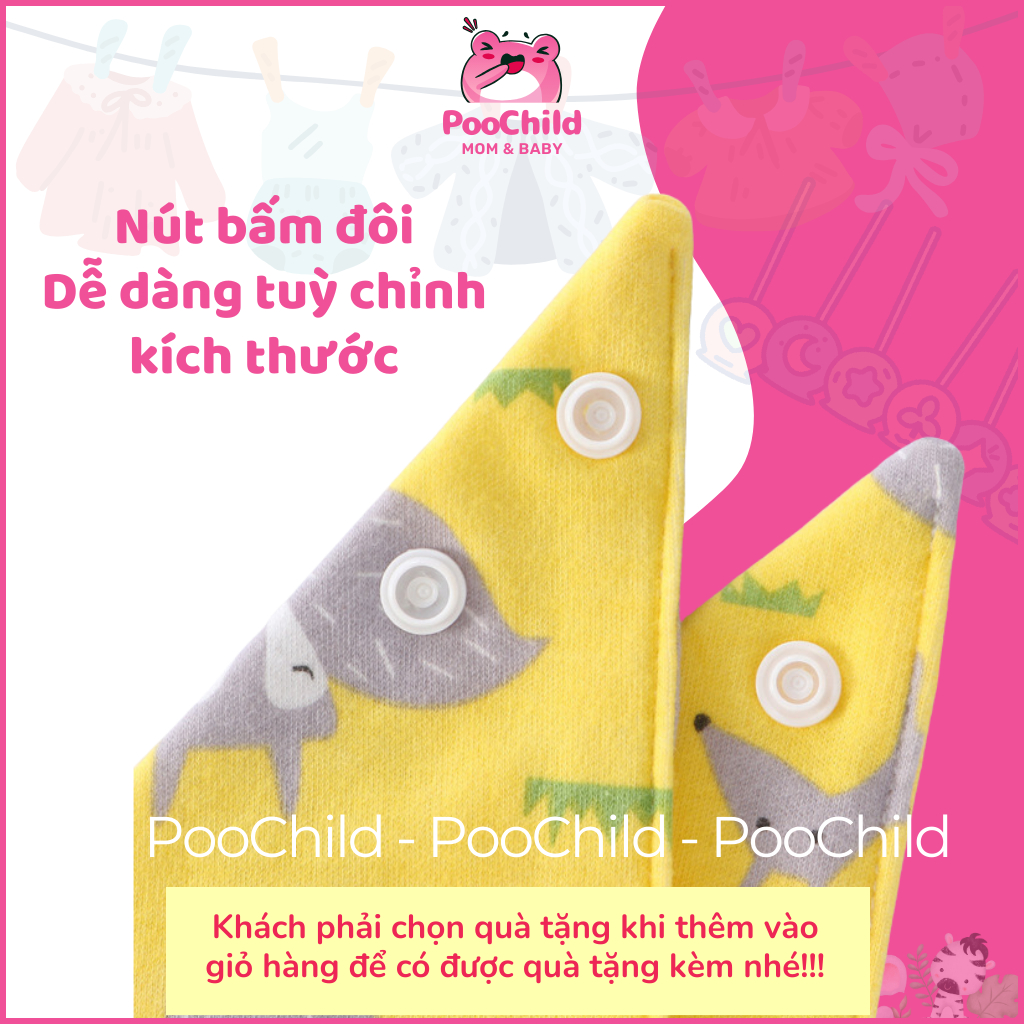 Khăn yếm tam giác cho bé vải cotton giữ ấm cổ yếm cổ thấm nước bọt có nút bấm nhiều mẫu bé trai gái - Hình ảnh 3