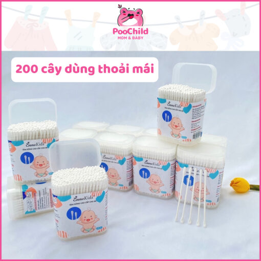 Tăm bông Emmakids 200 cây 7.2cm x 3mm thân giấy làm sạch tai mũi mắt rốn da nhạy cảm thấm hút cho bé - Hình ảnh 5