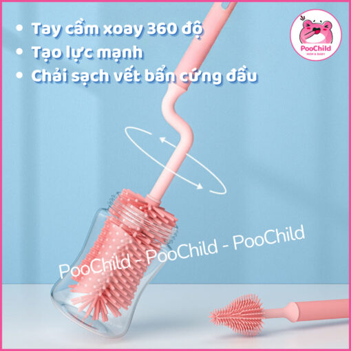 Cọ rửa bình sữa silicon rửa bình sữa núm ti 3 chi tiết tay cầm xoay 360 độ vệ sinh bình sữa cho bé - Hình ảnh 3