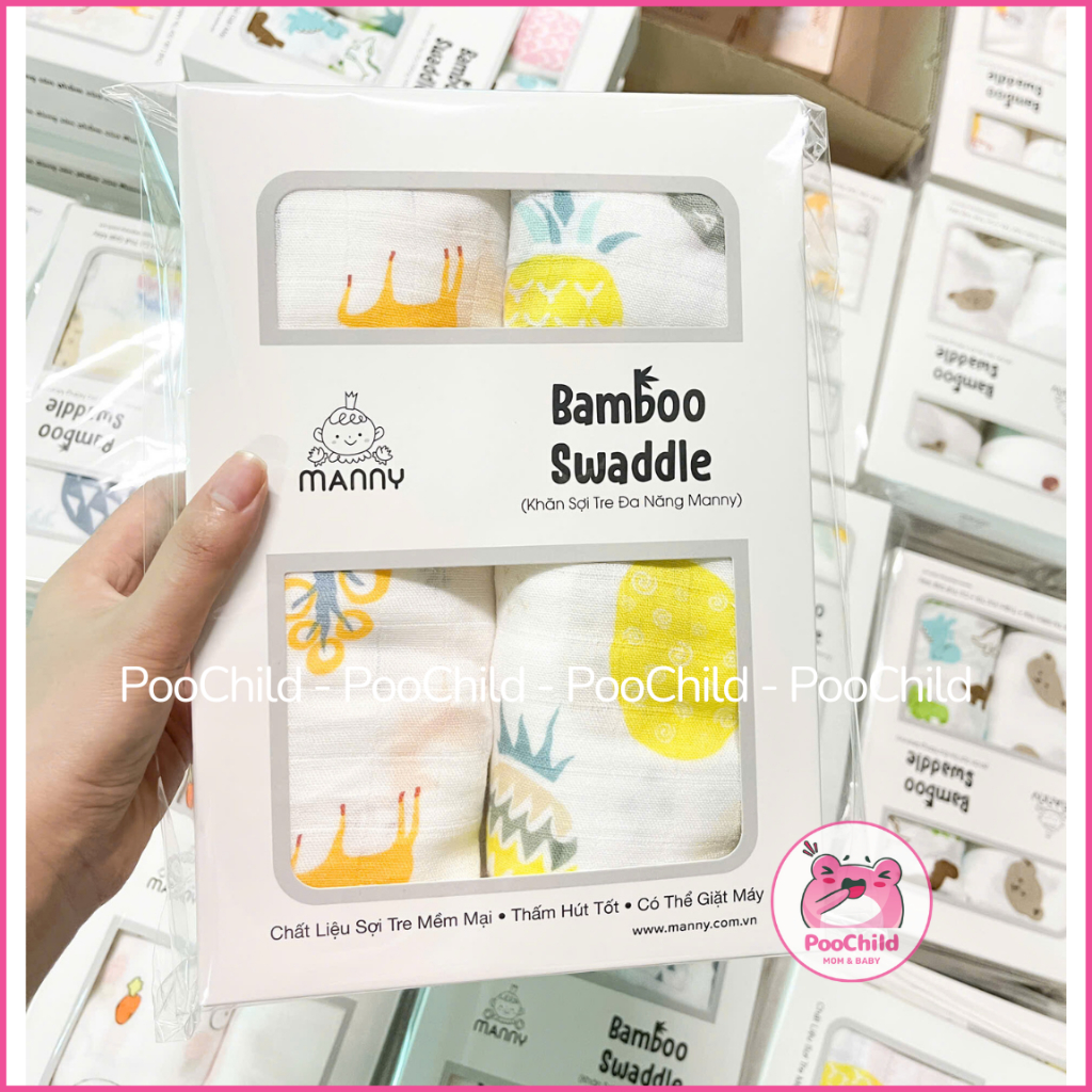 Hộp 2 khăn tắm cho bé sợi tre quấn bé đa năng 110x120cm khăn tắm em bé bamboo kích thước lớn Manny - Hình ảnh 8