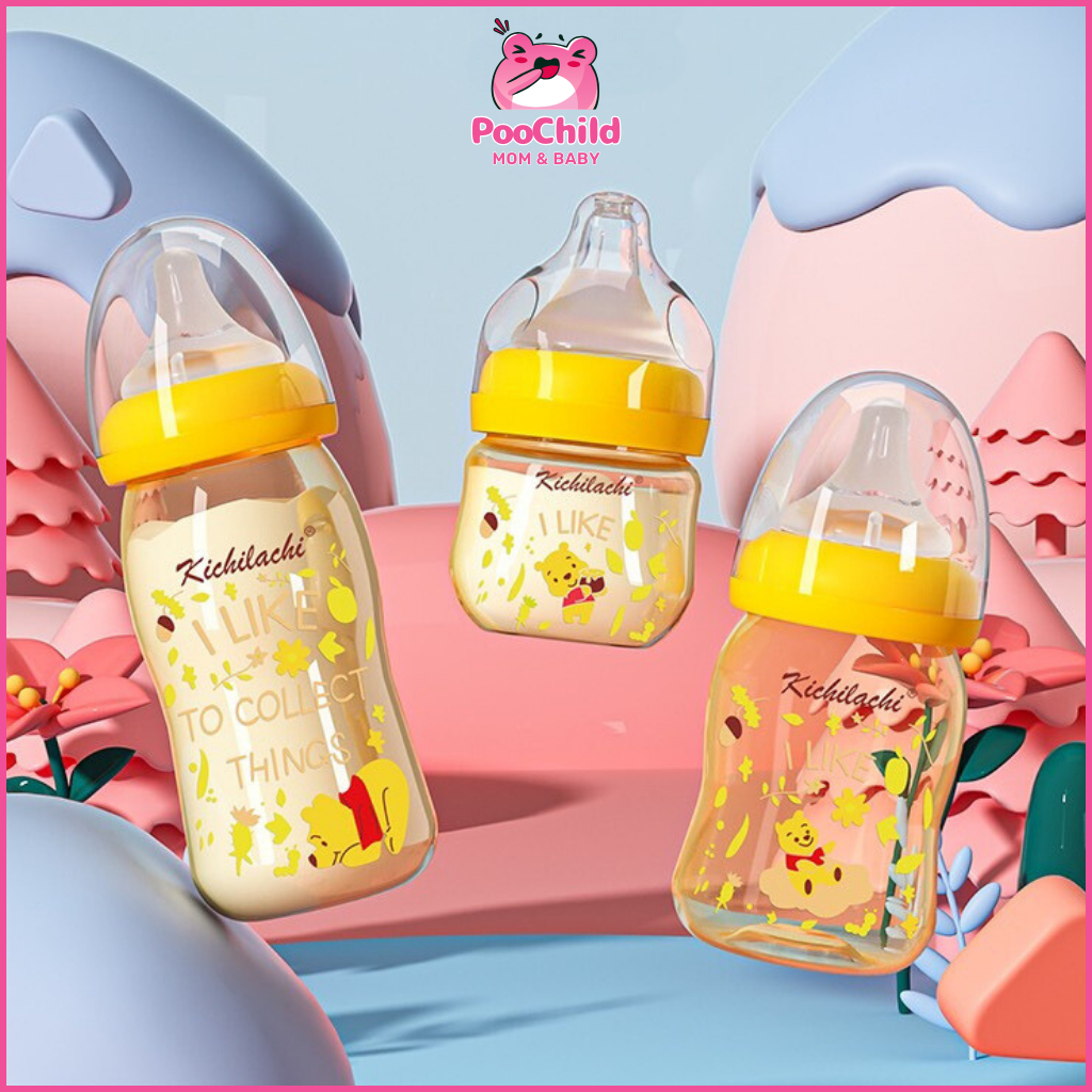 Bình sữa cổ rộng cho bé Kichilachi PPSU dung tích 90ml/ 160ml/ 260ml hình gấu tặng kèm 1 núm ti - Hình ảnh 6