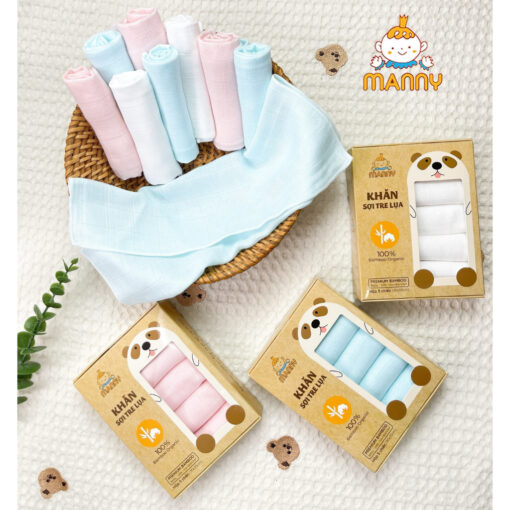 Khăn sữa sợi tre lụa Manny cho bé hộp 5 khăn, khăn sữa cho bé sơ sinh 30x30cm 100% sợi tre organic - Hình ảnh 6