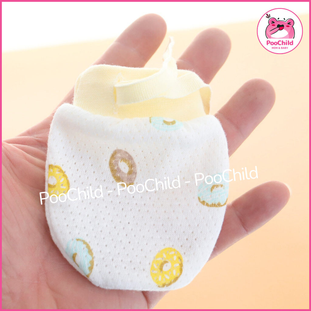 Bao tay cho bé sơ sinh đến 2 tuổi PooChild, bao tay cotton có lỗ thoáng khí dây rút chống cào - Hình ảnh 8