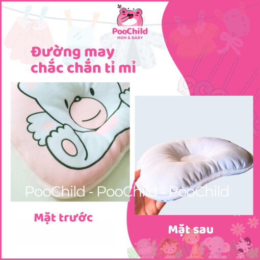 Gối chống bẹp đầu cho bé sơ sinh 0-3 PooChild, gối lõm chống méo đầu trẻ nhỏ, gối nằm em bé hình gấu - Hình ảnh 5