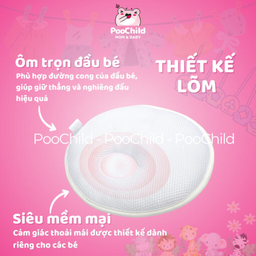 Gối lõm chống bẹp đầu cho bé sơ sinh PooChild dạng tròn, thấm mồ hôi, ngủ ngon, dễ giặt, thoáng khí - Hình ảnh 2