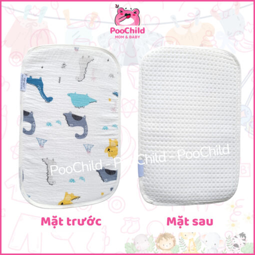 Gối xô 3D thông hơi cho bé sơ sinh cao cấp, gối cho bé sơ sinh 10 lớp thoáng khí nằm êm PooChild - Hình ảnh 2