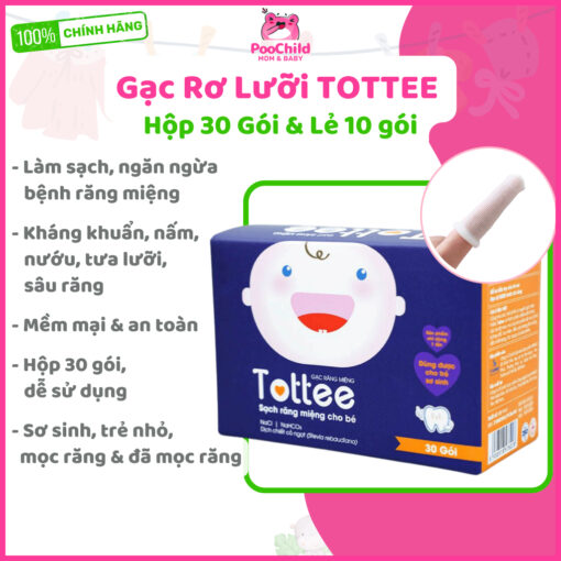 Gạc rơ lưỡi TOTTEE hộp 30 gói - Làm sạch và ngăn ngừa các vấn đề răng miệng cho bé sơ sinh