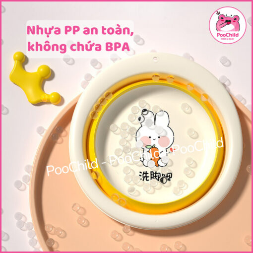 Chậu rửa mặt gấp gọn cho bé, thau rửa mặt gấp gọn cho bé sơ sinh tiện lợi có móc treo PooChild - Hình ảnh 4