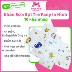 Bộ 10 Khăn Sữa Sợi Tre Cao Cấp Fany 31x30cm, Mềm Mịn, Kháng Khuẩn, Không Xù Lông, An Toàn Cho Bé