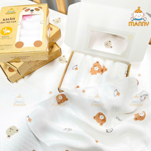 Khăn sữa sợi tre lụa Manny cho bé hộp 5 khăn, khăn sữa cho bé sơ sinh 30x30cm 100% sợi tre organic - Hình ảnh 2