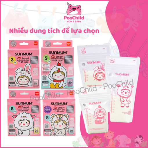 Túi trữ sữa Sunmum Thái Lan chính hãng 100ml/150ml/250ml túi đựng sữa mẹ để ngăn đông khoá zip 3 lớp - Hình ảnh 2