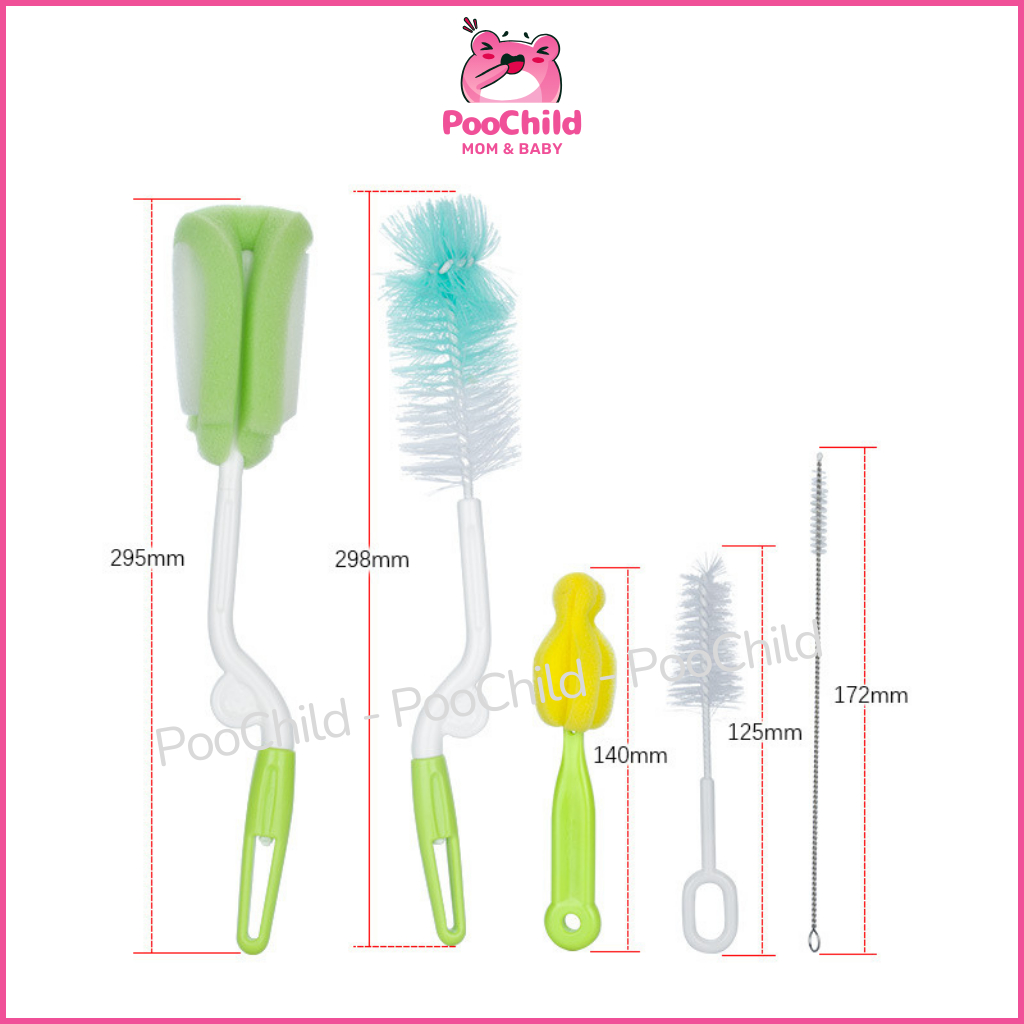 Bộ cọ rửa bình sữa 5 chi tiết, bộ rửa bình sữa núm ti mút xoay 360 độ vệ sinh bình sữa cho bé - Hình ảnh 9