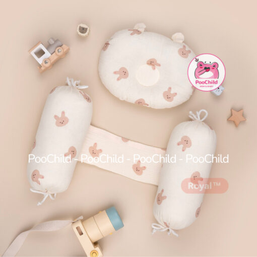 Bộ gối chặn cho bé sơ sinh xô muslin, bộ chặn bông và gối nằm vải xô chống lăn, gối chẹn 2 bên Royal - Hình ảnh 6
