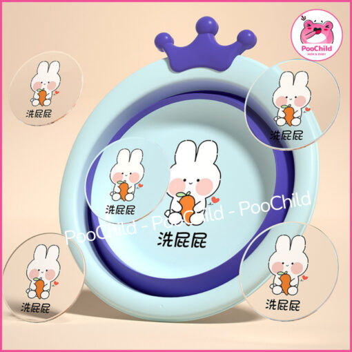 Chậu rửa mặt gấp gọn cho bé, thau rửa mặt gấp gọn cho bé sơ sinh tiện lợi có móc treo PooChild - Hình ảnh 7
