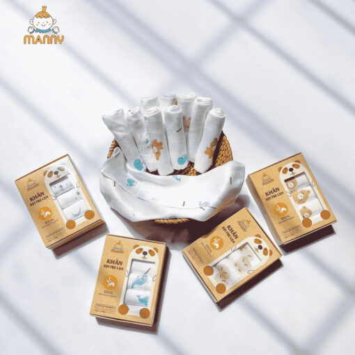 Khăn sữa sợi tre lụa Manny cho bé hộp 5 khăn, khăn sữa cho bé sơ sinh 30x30cm 100% sợi tre organic - Hình ảnh 7