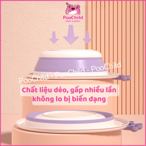 Chậu rửa mặt gấp gọn cho bé, thau rửa mặt gấp gọn cho bé sơ sinh tiện lợi có móc treo PooChild - Hình ảnh 3