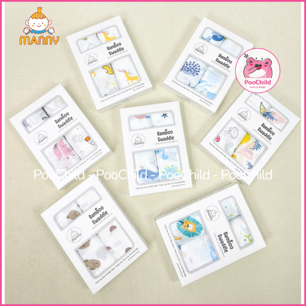 Hộp 2 khăn tắm cho bé sợi tre quấn bé đa năng 110x120cm khăn tắm em bé bamboo kích thước lớn Manny - Hình ảnh 7