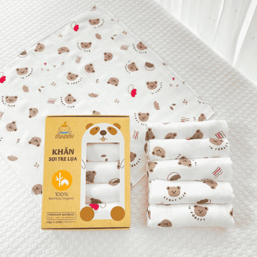 Khăn sữa sợi tre lụa Manny cho bé hộp 5 khăn, khăn sữa cho bé sơ sinh 30x30cm 100% sợi tre organic - Hình ảnh 5