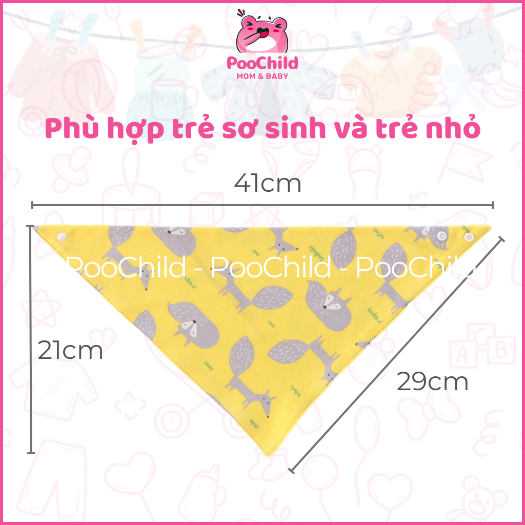 Khăn yếm tam giác cho bé vải cotton giữ ấm cổ yếm cổ thấm nước bọt có nút bấm nhiều mẫu bé trai gái - Hình ảnh 4