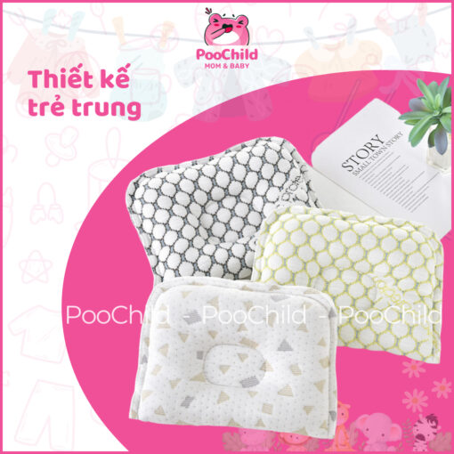 Gối lõm chống bẹp đầu cho bé sơ sinh 0-3 tháng PooChild, gối cho bé sơ sinh chống méo đầu dạng vuông - Hình ảnh 3