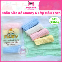 Khăn Sữa Xô 6 Lớp Manny cho bé set 5 khăn siêu mềm, khăn sữa cho bé sơ sinh 30x30cm organic thấm hút