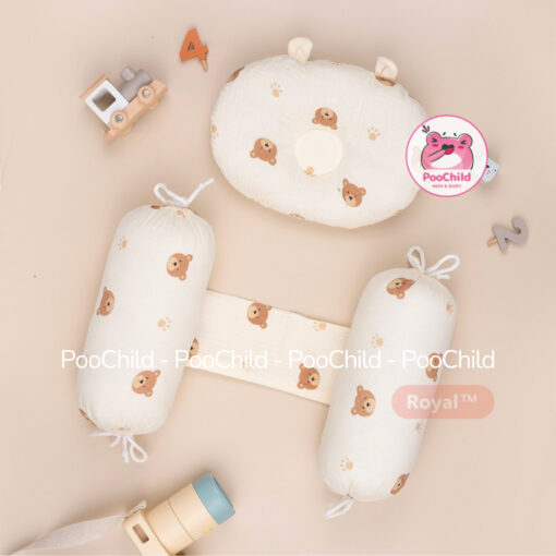 Bộ gối chặn cho bé sơ sinh xô muslin, bộ chặn bông và gối nằm vải xô chống lăn, gối chẹn 2 bên Royal - Hình ảnh 7