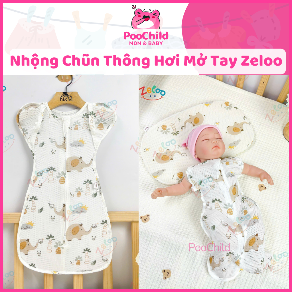 Nhộng chũn thông hơi mở tay cho bé sơ sinh Zeloo nhộng lưới cotton quấn chũn cho bé ngủ ngon mềm mại chống giật mình