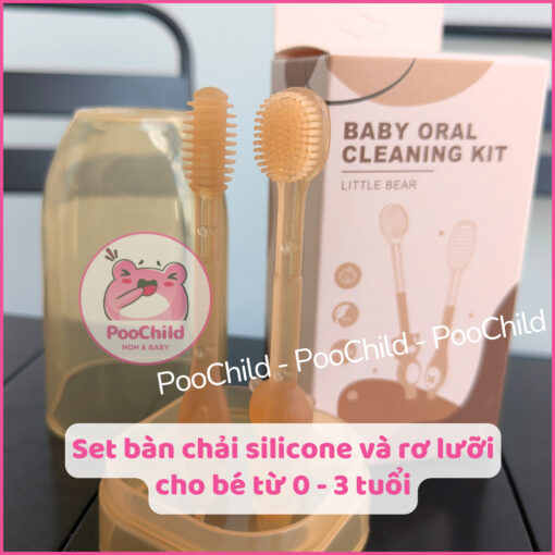 Rơ lưỡi và bàn chải đánh răng silicon cho bé vệ sinh răng miệng có cốc đựng nắp đậy 0-18 tháng tuổi - Hình ảnh 2