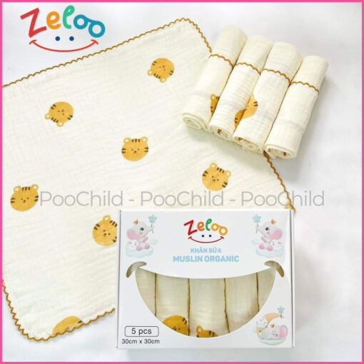Khăn sữa Muslin Organic Zeloo hộp 5 khăn 30x30cm, khăn sữa cho bé 2 lớp mềm mịn không xù lông - Hình ảnh 8